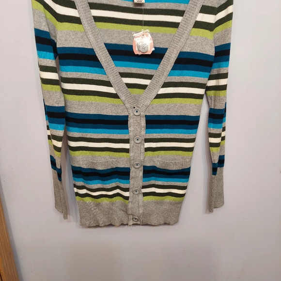 So striped new button up v neck sweater long sleec - Picture 1 of 9